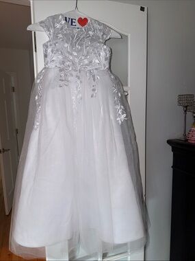White Embroidered Tulle Flower Girl Dress